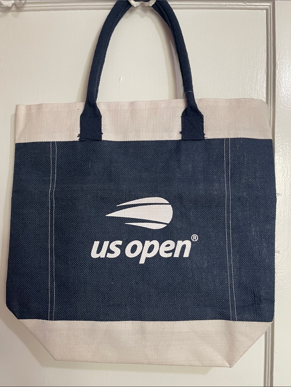 US Open Tennis Navy and Cream Market Canvas Tote Bag